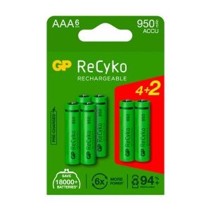 6 stk. genopladelige AAA Recyko batterier / 950mAh AA AAA C D 9V